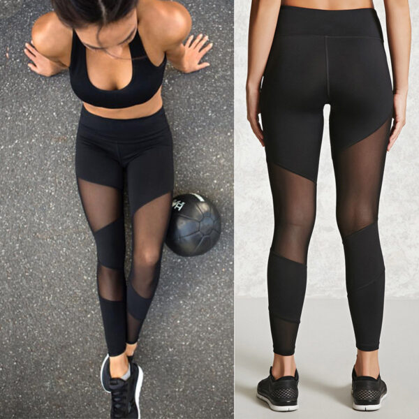 Black Mesh Stitching Leggings Sports Yoga Pants - Image 5