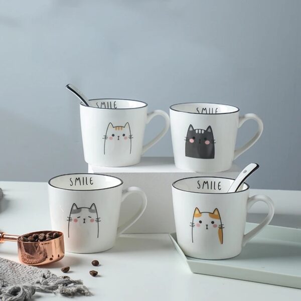 Breakfast Ceramic Milk Coffee Cup Couple Personality Creative Coffee Cup Cartoon Cat Pattern Kitchen Gadgets - Image 8