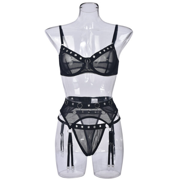 Lace Perspective Metal Buckle Suspender Three-piece Set For Women - Image 5